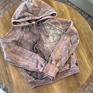 Hooded Full Zip Sweatshirt with Skull Design - large - EUC Y2K